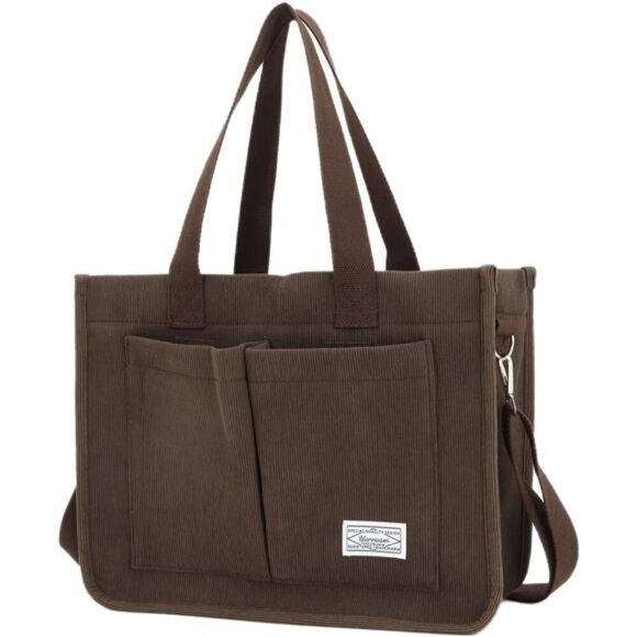 Tote Bag with Pockets, Coffee - Picture 1 of 4